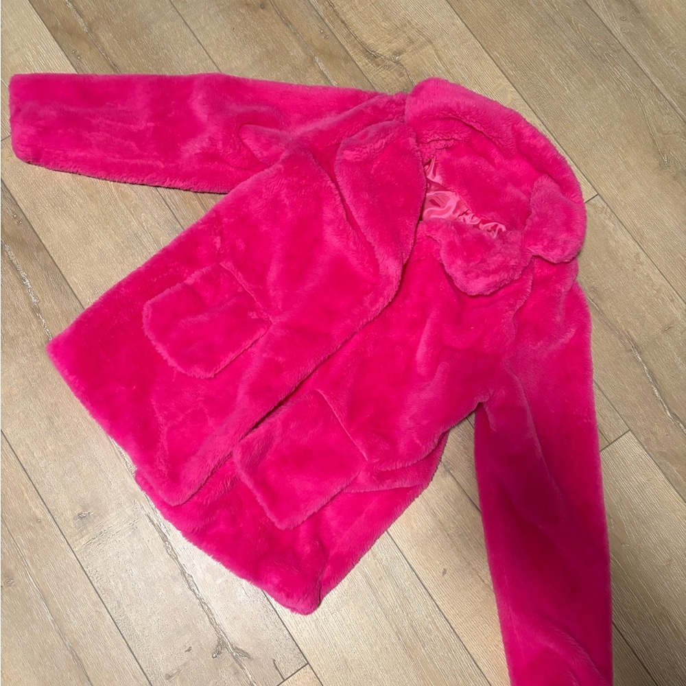 pink faux fur coat